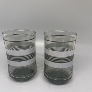 Libby Juice Glass Black Gray Stripes 1970s Smoke Gray 6oz Set Of 2